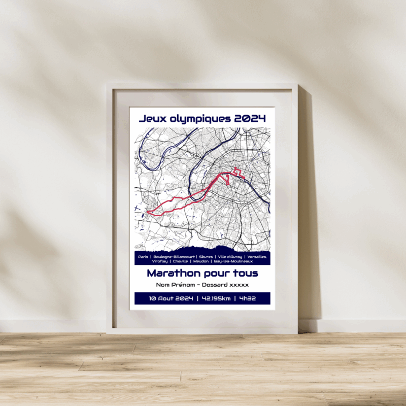 Affiche carte du marathon pour tous JO 2024 Paris