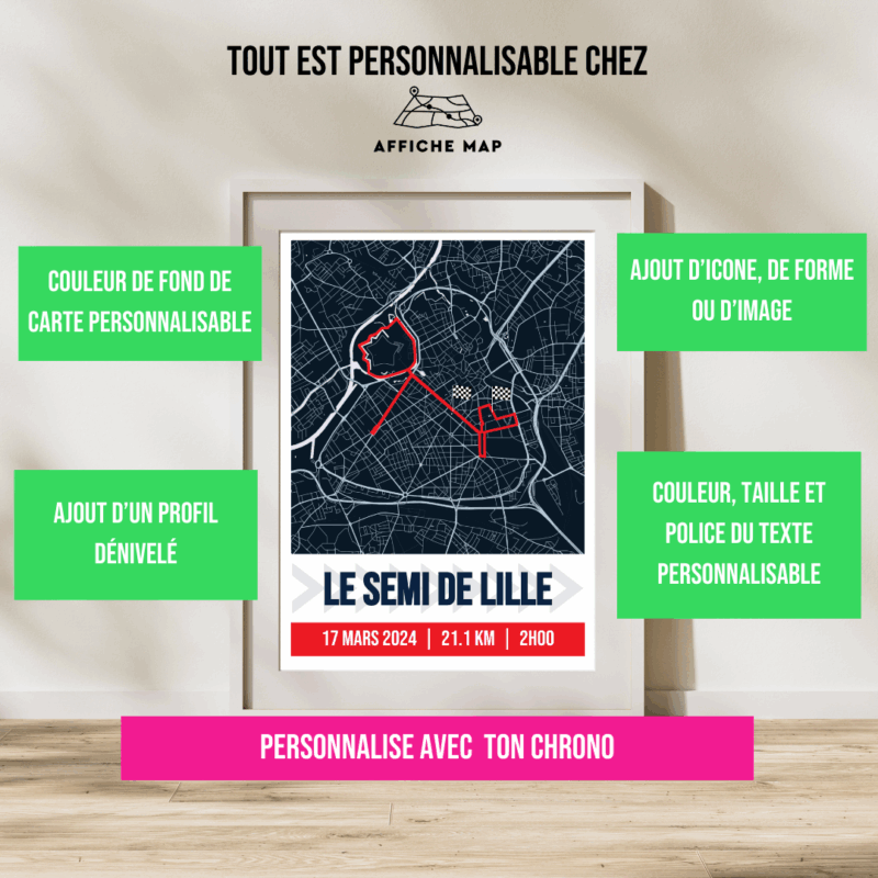 AFSRU0004 - Cadre + personnalisation - semi de Lille 2024 Affiche carte du semi de Lille 2024