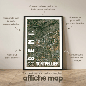 Affiche carte semi-marathon Montpellier