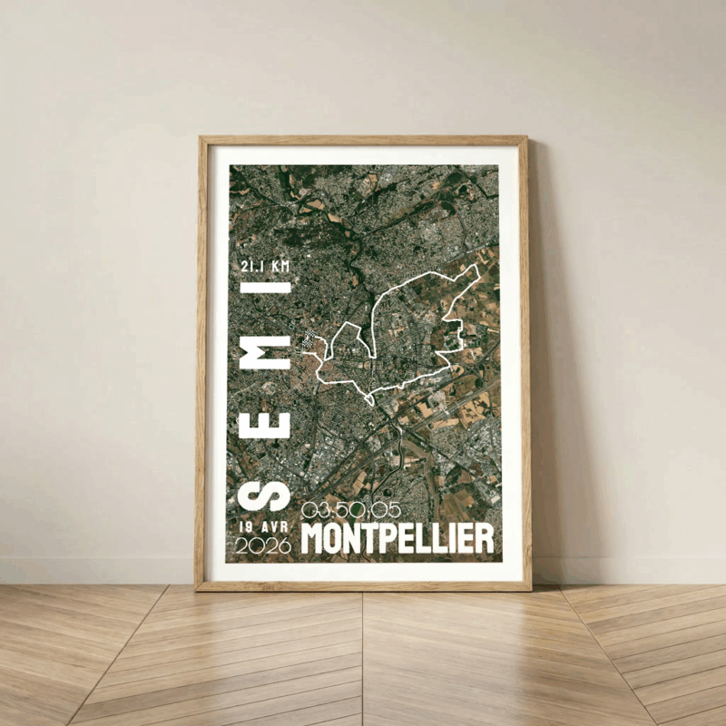 AFSRU0009-2026_Mockup Cadre Bois Affiche carte semi-marathon Montpellier