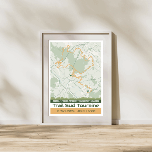 Affiche carte trail sud Touraine 2024 46km