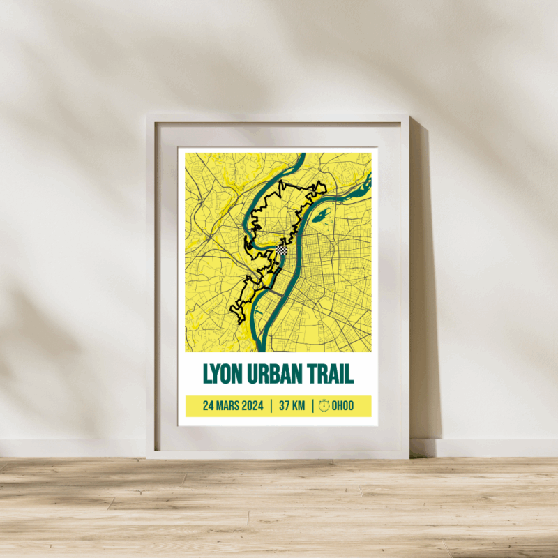 AFSTR0002 - Cadre - lyon urban trail 37km 2024 Affiche carte Lyon urban trail 37km 2024