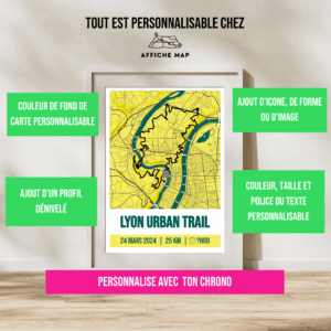 Affiche carte Lyon urban trail 25km 2024