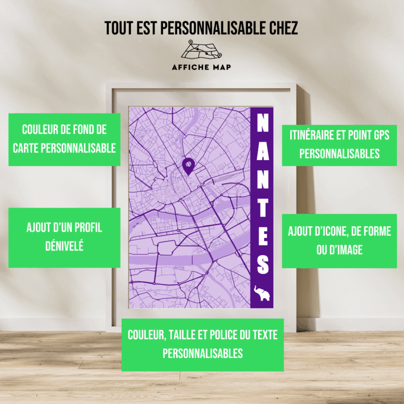 AFVI0003 - Cadre + personnalisation - Nantes (1) Affiche carte de la ville de Nantes