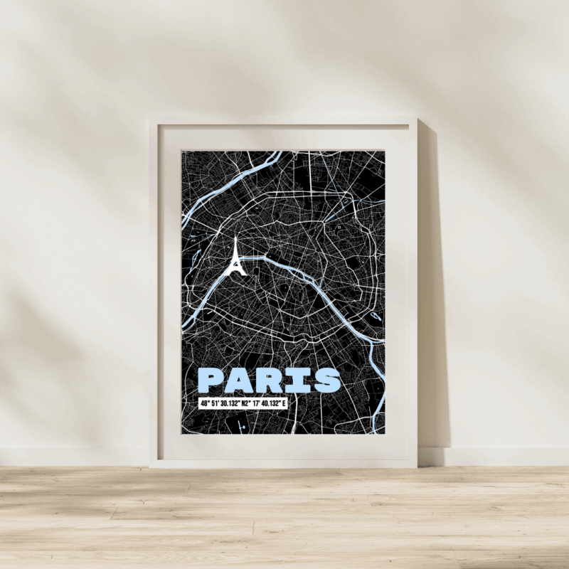 AFVI0004 - Cadre - Paris Tour Eiffel Affiche carte de la ville de Paris Tour Eiffel