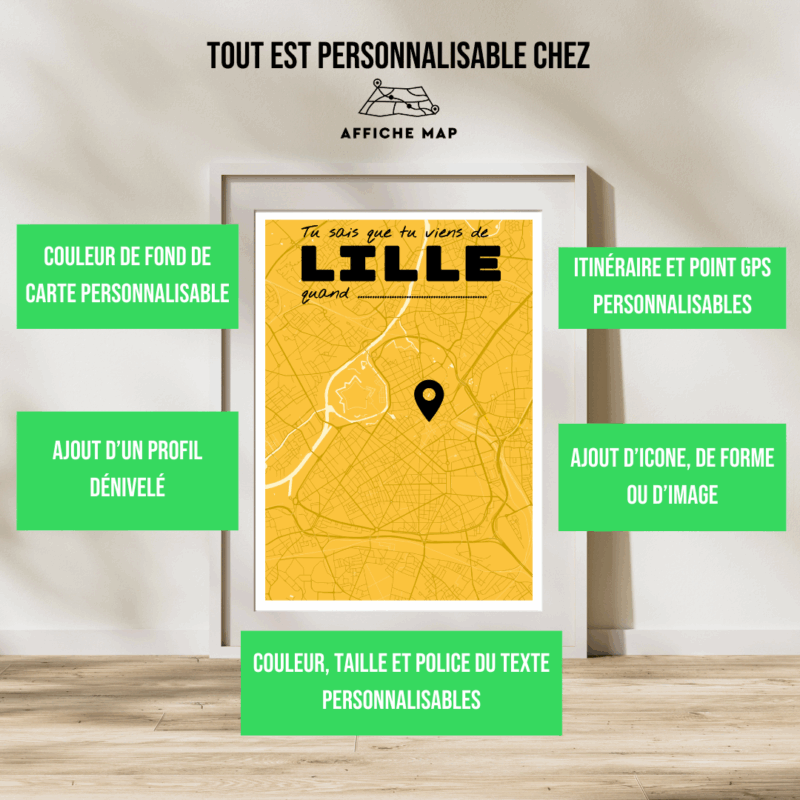 Affiche carte de la ville de Lille