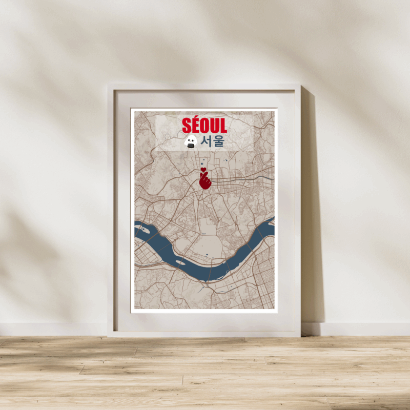 AFVI0009 - Cadre - Séoul Affiche carte de la ville de Séoul