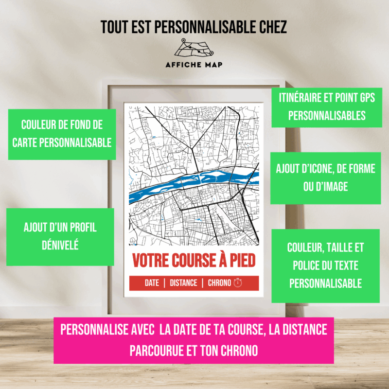 AFSRU0016 - Cadre + personnalisation - Votre course à pied Affiche Running - Votre course a pied personnalisée
