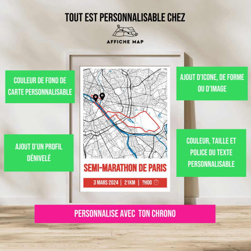 Affiche carte semi-marathon Paris