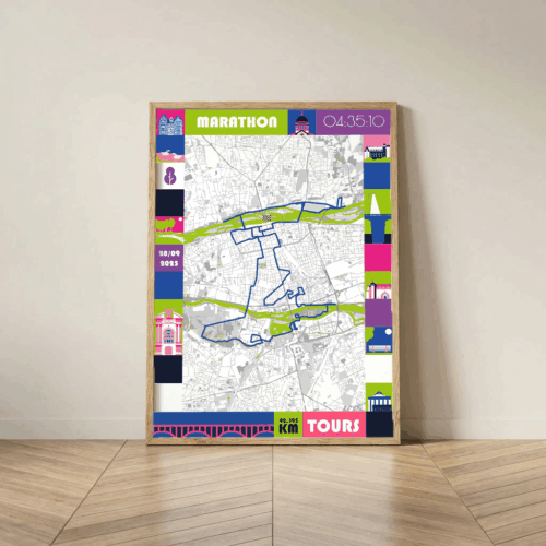 AFSRU00015-Marathon-Flashy_Mockup Cadre Bois Affiche carte marathon Tours