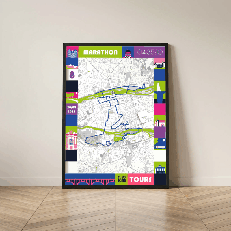 AFSRU00015-Marathon-Flashy_Mockup Cadre Noir Affiche carte marathon Tours