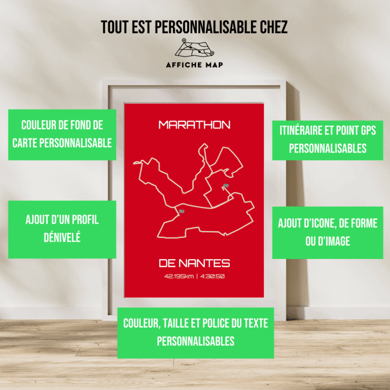 AFSRU0012c - Cadre + personnalisation - Marathon Nantes Affiche carte minimaliste marathon Nantes 2024