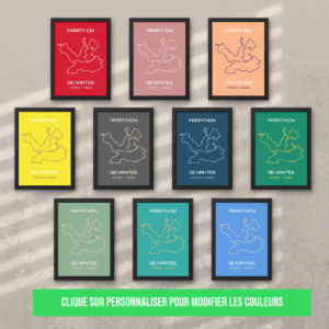AFSRU0012c - Multi couleur Affiche carte minimaliste marathon Nantes 2024