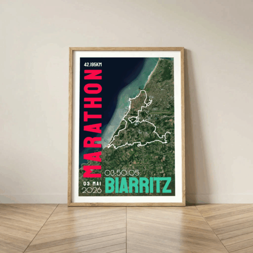 AFSRU00021a-2026_Cadre Bois_42.195km_Mockup_Affiche marathon Biarritz Affiche carte marathon de Biarritz