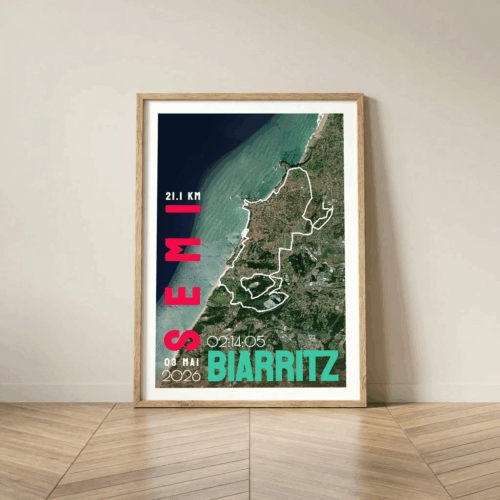 AFSRU00022a-2026_Cadre Bois_42.195km_Mockup_Affiche marathon Biarritz Affiche carte semi-marathon de Biarritz
