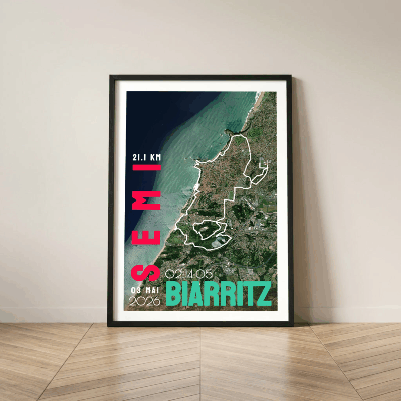 Affiche carte semi-marathon de Biarritz