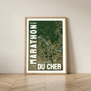 AFSRU00024a_Cadre Bois_42.195km_Mockup_Affiche Marathon du Cher Affiche carte marathon du Cher Bourges Vierzon