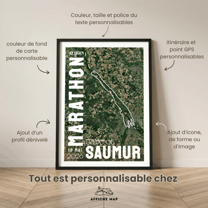 Affiche carte satellite Saumur Marathon