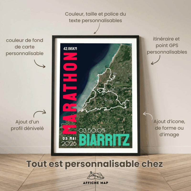 Affiche carte marathon de Biarritz