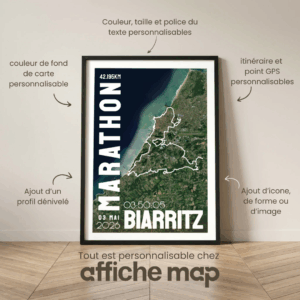Affiche carte satellite marathon de Biarritz