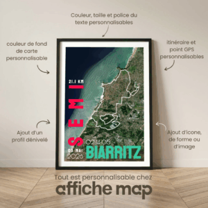 Affiche carte semi-marathon de Biarritz