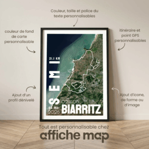Affiche carte satellite semi-marathon de Biarritz