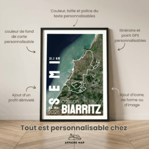 Affiche carte satellite semi-marathon de Biarritz