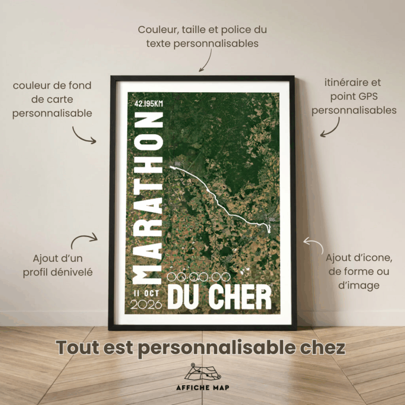 AFSRU0024a_Cadre Noir_42.195km_MockupAvecTexte_Affiche Marathon du Char Affiche carte marathon du Cher Bourges Vierzon