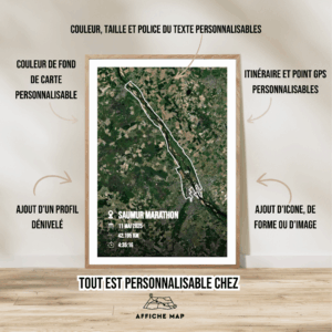 Affiche carte satellite Saumur Marathon 2025
