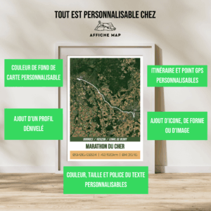ASSRU0024a - Cadre + personnalisation Affiche carte marathon du Cher Bourges Vierzon
