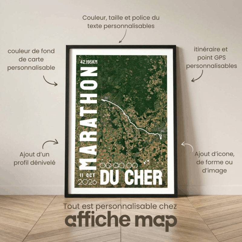 AFSRU0024a_Cadre Noir_42.195km_MockupAvecTexte_Affiche Marathon du Cher Affiche carte marathon du Cher Bourges Vierzon