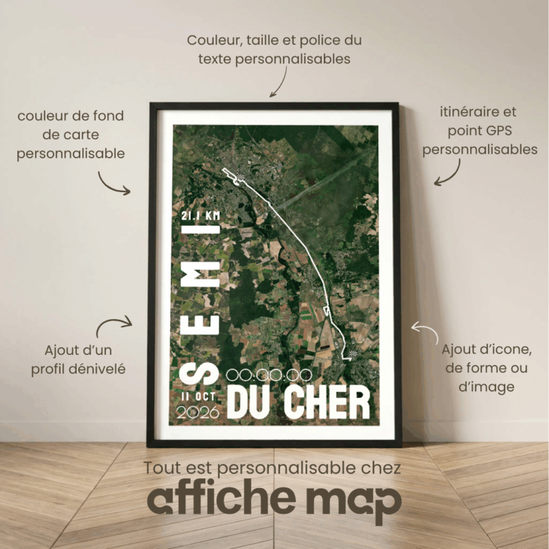 AFSRU0024b_Cadre Noir_21.1km_MockupAvecTexte_Affiche SemiMarathon du Cher Affiche carte semi-marathon du Cher Bourges Vierzon