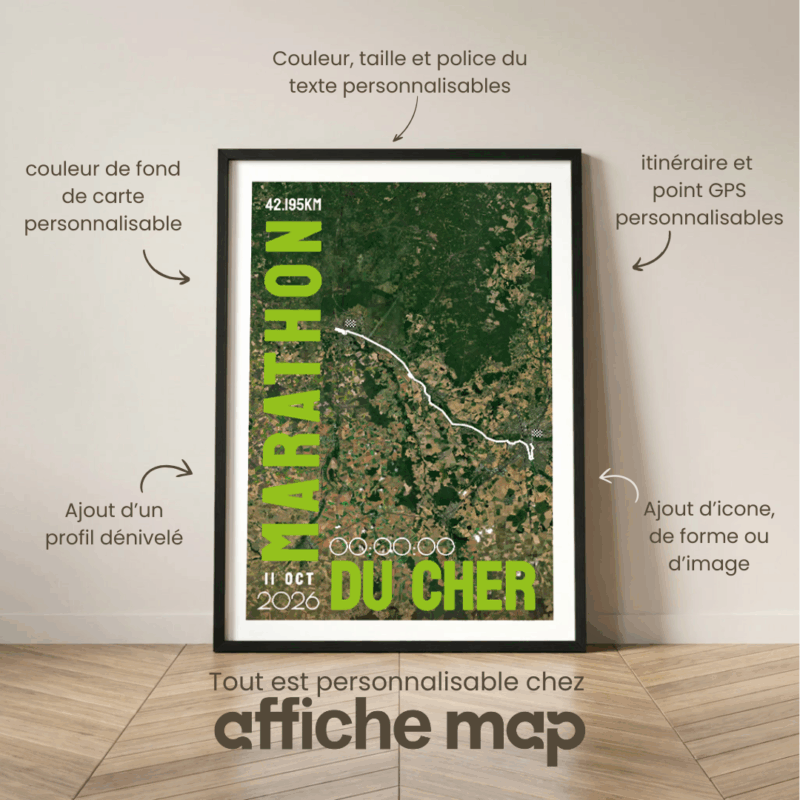 Affiche carte marathon du Cher Bourges Vierzon