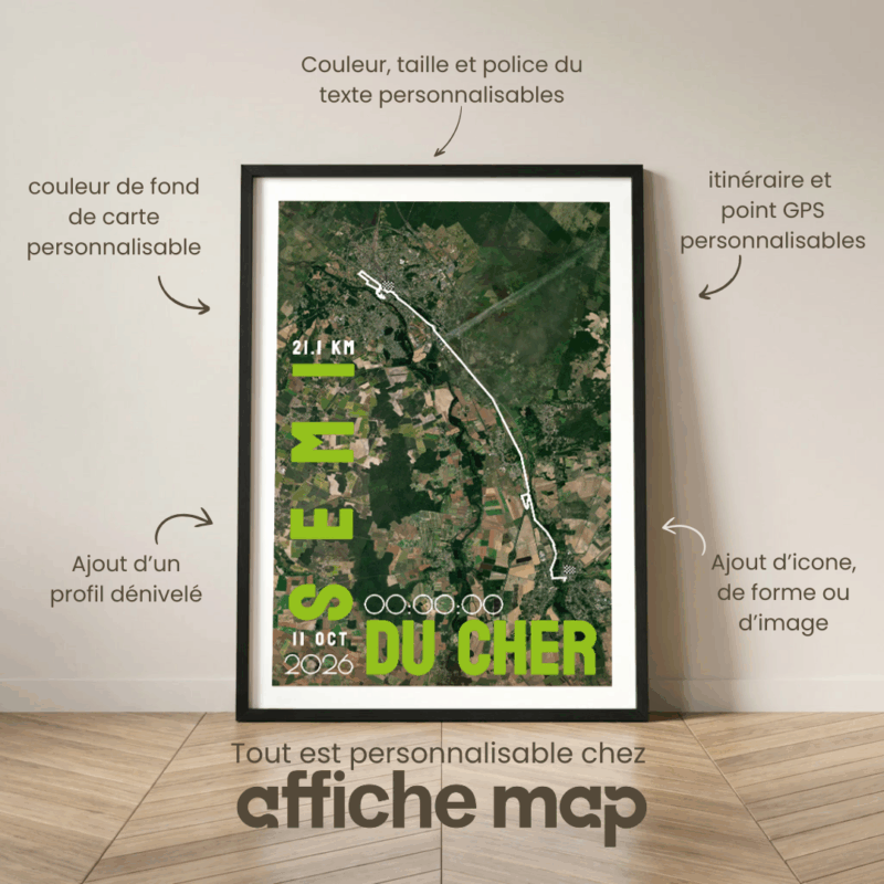 Affiche carte semi-marathon du Cher Bourges Vierzon