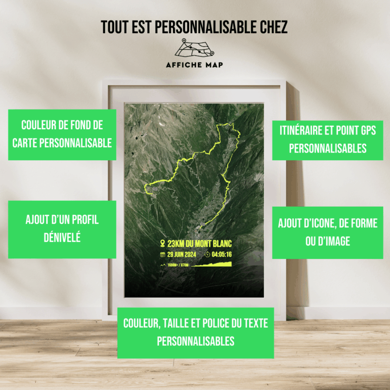 Affiche carte Trail 23km du Mont Blanc 2024