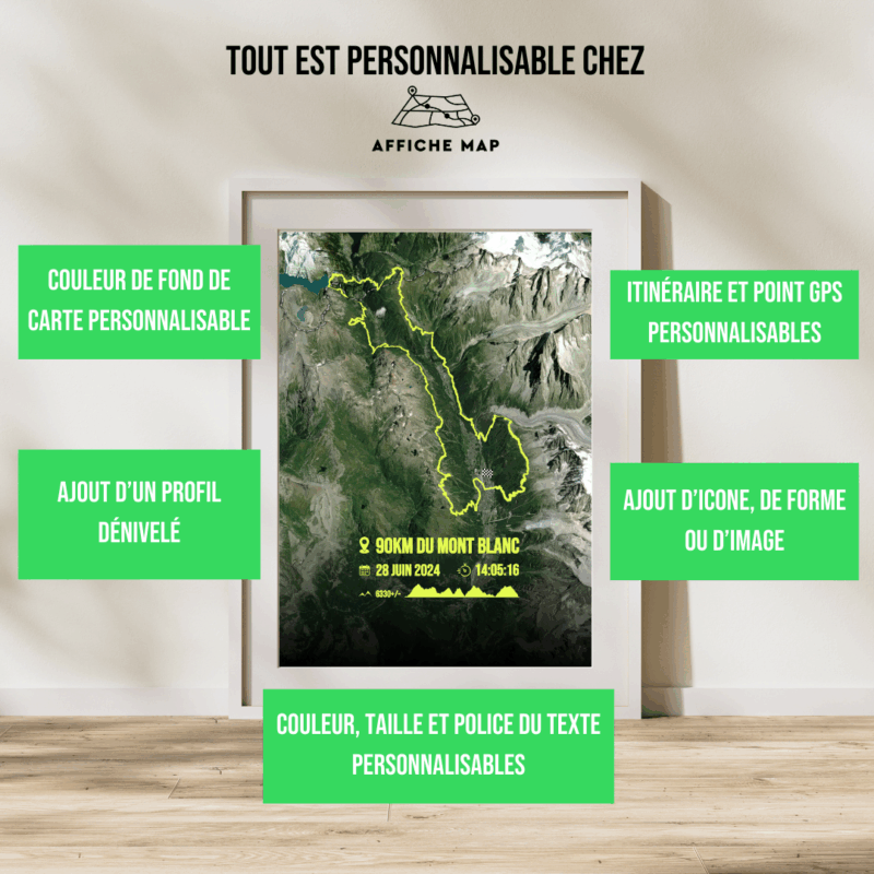Affiche carte Trail 90km du Mont Blanc 2024