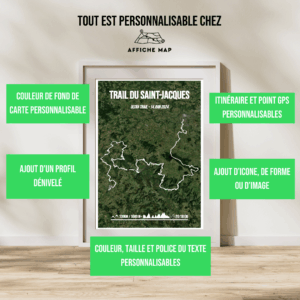 AFSTR0006a - Cadre + personnalisation Affiche carte trail saint jacques - Ultra trail 130km