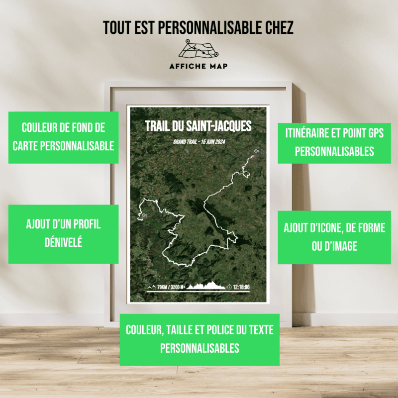 AFSTR0006b - Cadre + personnalisation Affiche carte trail saint jacques - Grand trail 79km