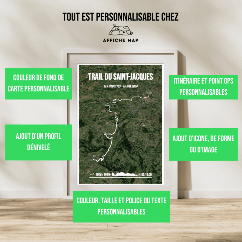 AFSTR0006d - Cadre + personnalisation Affiche carte trail saint jacques - les Chibottes 18km