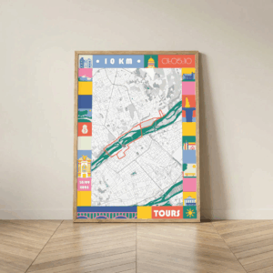 AFSRU00015-10km-Pastel_Mockup Cadre Bois Affiche carte 10km de Tours
