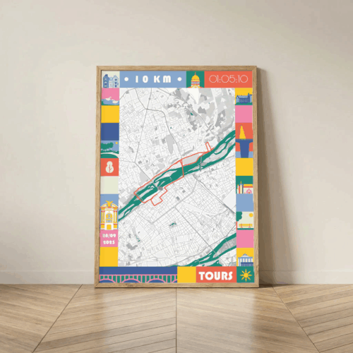Affiche carte 10km de Tours