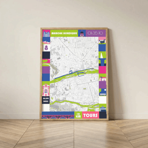 Affiche carte 10km marche nordique de Tours