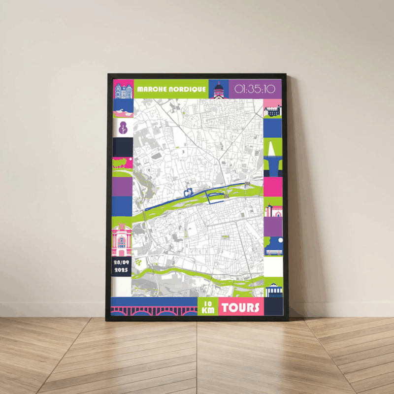 AFSRU00015-10kmNordique-Flashy_Mockup Cadre Noir Affiche carte 10km marche nordique de Tours