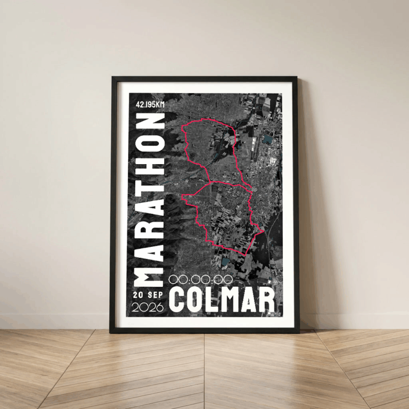 AFSRU00029_Cadre Noir_42.195km_Mockup_Affiche Noir&Rouge Marathon Colmar Affiche carte marathon de Colmar
