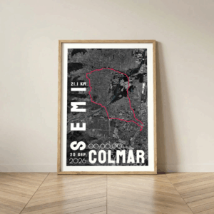 AFSRU00029b_Cadre Bois_42.195km_Mockup_Affiche Noir&Rouge Marathon Colmar Affiche carte semi-marathon de Colmar