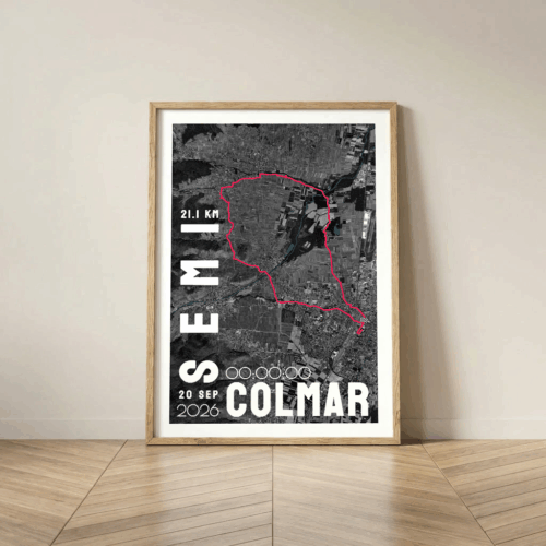 AFSRU00029b_Cadre Bois_42.195km_Mockup_Affiche Noir&Rouge Marathon Colmar Affiche carte semi-marathon de Colmar