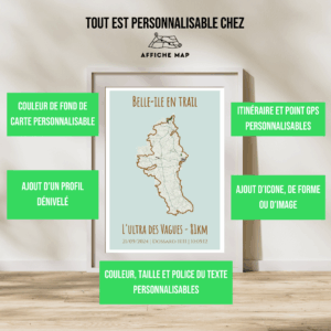 Affiche carte Belle-île en trail - L'ultra des vagues 81km