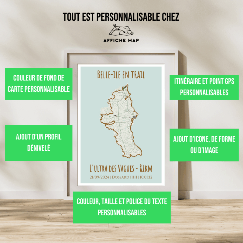 Affiche carte Belle-île en trail - L'ultra des vagues 81km