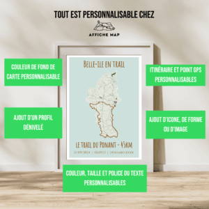 Affiche carte Belle-île en trail - trail du Ponant (45km)