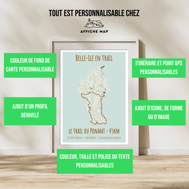 Affiche carte Belle-île en trail - trail du Ponant (45km)